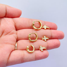 Load image into Gallery viewer, 18k Gold Filled Set of 3 Cross Huggie Earrings