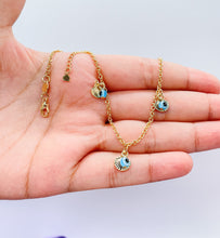 Load image into Gallery viewer, 18k Gold Filled Rolo Link Charm Anklet With Evil Eye and Seashell Charms