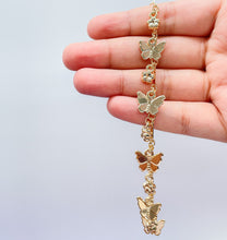 Load image into Gallery viewer, 18k Gold Filled Dainty Link Ankle With Butterfly and Four Leaf Clover Charms