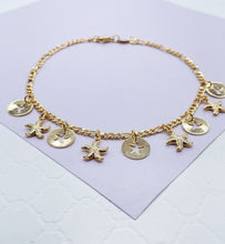 Load image into Gallery viewer, 18k Gold Filled Figaro Link Anklet With Star Fish Charms
