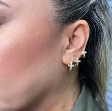 Load image into Gallery viewer, 18k Gold Filled Trio Cross Huggie Earrings