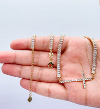 Load image into Gallery viewer, 18k Gold Filled Baguette Choker With CZ Pavè Cross In The Center