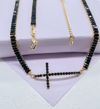 Load image into Gallery viewer, 18k Gold Filled Baguette Choker With CZ Pavè Cross In The Center