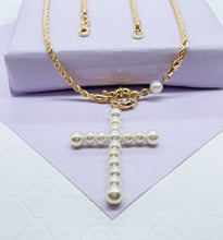 Load image into Gallery viewer, 18k Gold Filled Rope Chain Necklace: Pearl Cross Pendant