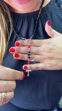 Load image into Gallery viewer, 18k Gold Filled Black and Red Beaded Rosary With San Benito Charm And Cross