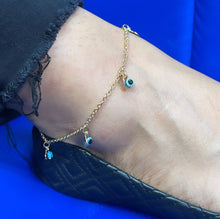Load image into Gallery viewer, 18k Gold Filled Rolo Link Charm Anklet With Evil Eye and Seashell Charms
