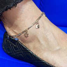Load image into Gallery viewer, 18k Gold Filled Figaro Anklet With Multiple Positive and Love Charms