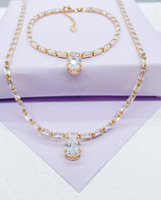 Load image into Gallery viewer, 18k GoldFilled Baguette CZ Stone Set With Pear Shaped Stone in Center