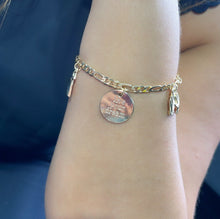 Load image into Gallery viewer, 18k Gold Filled Figaro Link Charm Bracelet With Girly and Encouragement Charms