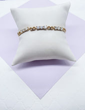 Load image into Gallery viewer, 18k Gold Filled Smooth Delicate Bracelet with Interlocked groups of 3 CZ Stones