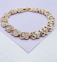 Load image into Gallery viewer, 18k GoldFilled Tri-Colored Diamond Cut Heart Bracelet