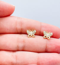 Load image into Gallery viewer, 18k Gold Filled Dainty Butterly Earring With CZ Top wings