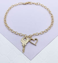 Load image into Gallery viewer, 18k Gold Filled Dainty Curb Link Anklet With Heart and Key