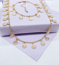 Load image into Gallery viewer, 18k Gold Filled Charm Necklace and Bracelet Set: Mini Medallion Jewelry