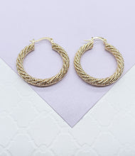 Load image into Gallery viewer, 18k Gold Filled Rough Diamond CutTwisted Gold Hoops