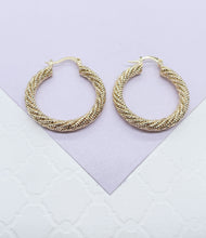 Load image into Gallery viewer, 18k Gold Filled Rough Diamond CutTwisted Gold Hoops
