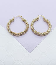 Load image into Gallery viewer, 18k Gold Filled Rough Diamond CutTwisted Gold Hoops