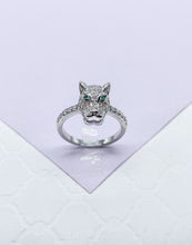 Load image into Gallery viewer, 18k Gold Filled Zirconia Panther Ring With Emerald colored Eyes