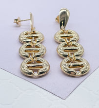 Load image into Gallery viewer, 18k Gold Filled Wide Puffy Mariner Link Chandelier Earring