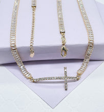 Load image into Gallery viewer, 18k Gold Filled Baguette Choker With CZ Pavè Cross In The Center