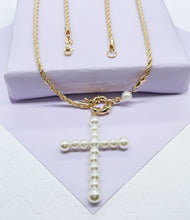 Load image into Gallery viewer, 18k Gold Filled Rope Chain Necklace: Pearl Cross Pendant