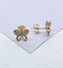 Load image into Gallery viewer, 18k Gold Filled Dainty Butterly Earring With CZ Top wings