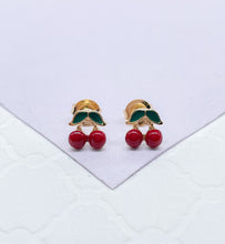 Load image into Gallery viewer, 18k Gold Filled Enamel Cherry Stud Earring