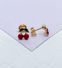 Load image into Gallery viewer, 18k Gold Filled Enamel Cherry Stud Earring