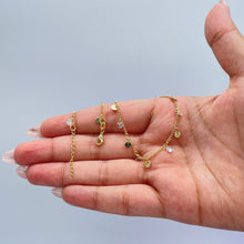 Load image into Gallery viewer, 18k Gold Filled Figaro Chain Anklet With Plain Discs And CZ Stones