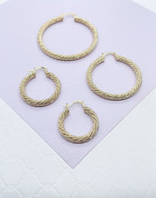 Load image into Gallery viewer, 18k Gold Filled Rough Twisted Gold Hoops