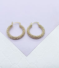 Load image into Gallery viewer, 18k Gold Filled Rough Diamond CutTwisted Gold Hoops
