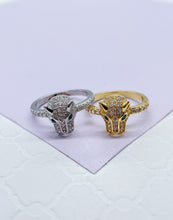 Load image into Gallery viewer, 18k Gold Filled Zirconia Panther Ring With Emerald colored Eyes