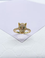 Load image into Gallery viewer, 18k Gold Filled Zirconia Panther Ring With Emerald colored Eyes