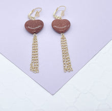 Load image into Gallery viewer, 18k Gold Filled Heart Venturina Drop Earrings: Goldstone Chain Tassels