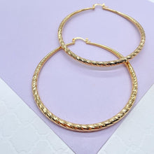 Load image into Gallery viewer, 18k Gold Filled Hoop Earrings: Ocean Wave Texture, 50mm