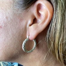 Load image into Gallery viewer, 18k Gold Filled Rough Diamond CutTwisted Gold Hoops