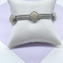 Load image into Gallery viewer, Silver Filled with Rhodium Bracelet With Gold Pave Charms & Magnetic Closure