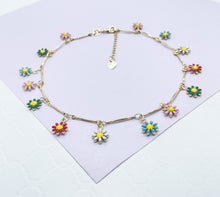 Load image into Gallery viewer, 18k Gold Filled Colorful Flower Charm Anklet