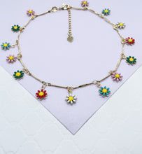 Load image into Gallery viewer, 18k Gold Filled Colorful Flower Charm Anklet