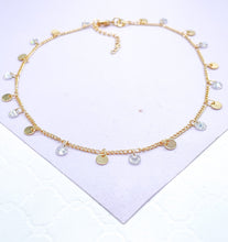 Load image into Gallery viewer, 18k Gold Filled Figaro Chain Anklet With Plain Discs And CZ Stones