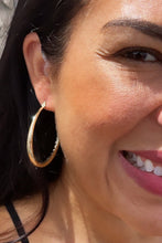 Load image into Gallery viewer, 18k Gold Filled Hoop Earrings: Ocean Wave Texture, 50mm