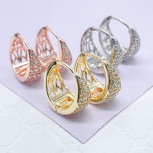 Load image into Gallery viewer, 18k Gold Fulled Tear Drop Shaped Pave Huggies