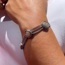 Load image into Gallery viewer, Silver Filled with Rhodium Bracelet With Gold Pave Charms & Magnetic Closure
