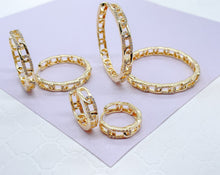 Load image into Gallery viewer, 18k Gold Filled Slim Link Hoops Patterned With CZ Stones