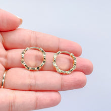Load image into Gallery viewer, 18k Gold Filled Puffy Mariner Curb Link Huggie Hoops With CZ Stones