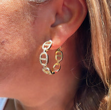 Load image into Gallery viewer, 18k Gold Filled Open Link Mariner Link Earring With Pave Stones