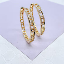 Load image into Gallery viewer, 18k Gold Filled Slim Link Hoops Patterned With CZ Stones
