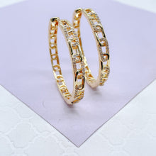 Load image into Gallery viewer, 18k Gold Filled Slim Link Hoops Patterned With CZ Stones