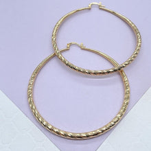 Load image into Gallery viewer, 18k Gold Filled Hoop Earrings: Ocean Wave Texture, 50mm