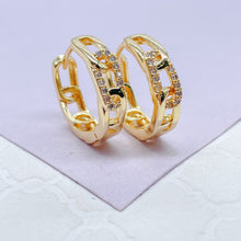 Load image into Gallery viewer, 18k Gold Filled Slim Link Hoops Patterned With CZ Stones